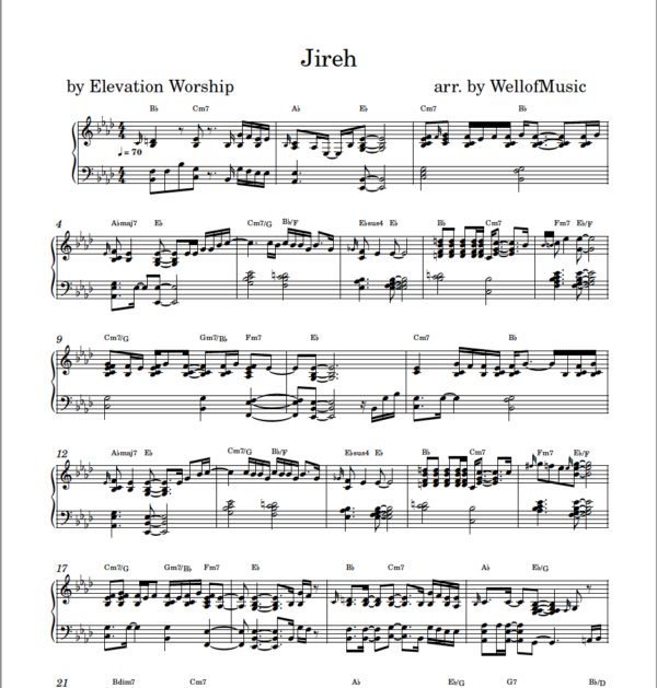 Jireh - sheet music, piano arrangement - WellofMusic